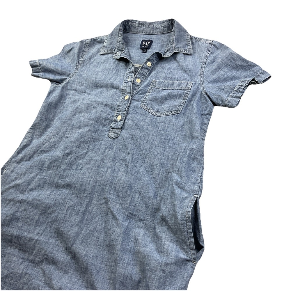 Gap Denim Popover Dress Womens Petite XS Chambray Collared Pockets Casual - Picture 6 of 7